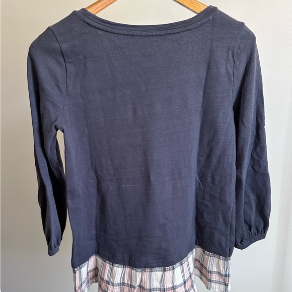 Loft Gray 3/4 Sleeve Crewneck Plaid Flounce Cotton Top - Picture 2 of 4